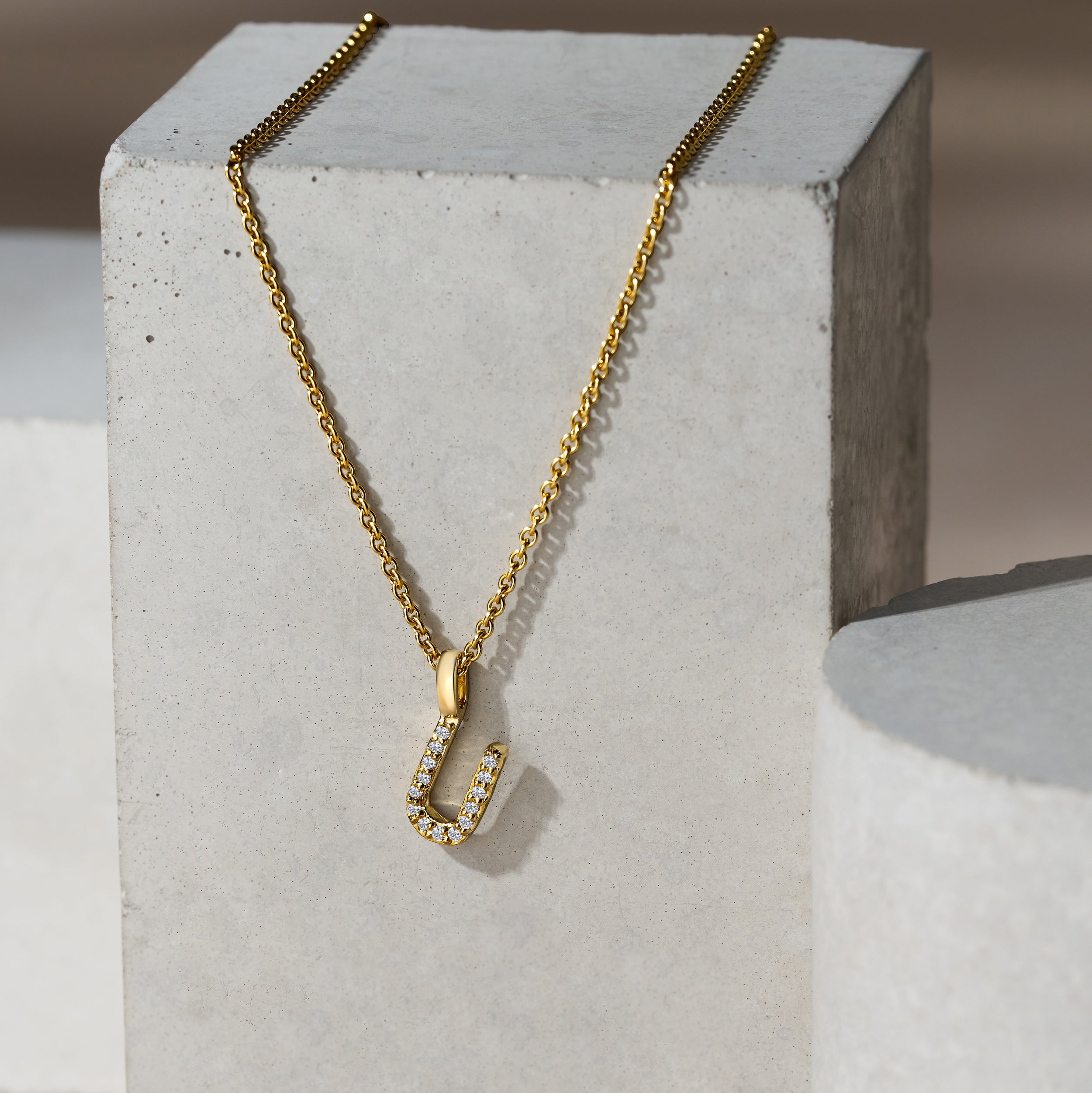 Love Letter Initial U Lab Diamond Necklace set in 9K Yellow Gold